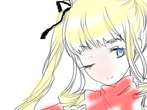 Rating: Safe Score: 0 Tags: 1girl ;) bangs blonde_hair blue_eyes blush close-up drill_hair face hair_ribbon image long_hair looking_at_viewer one_eye_closed portrait ribbon scarf shinku simple_background smile solo twintails white_background User: admin