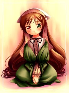 Rating: Safe Score: 0 Tags: 1girl blush brown_hair dress frills full_body green_dress green_eyes head_scarf heterochromia image long_hair long_sleeves looking_at_viewer red_eyes sitting solo suiseiseki twintails very_long_hair User: admin