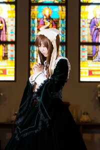 Rating: Safe Score: 0 Tags: 1girl 3d black_dress blurry blurry_background blurry_foreground brown_hair closed_eyes closed_mouth depth_of_field dress long_hair long_sleeves maid solo stained_glass standing suiseiseki User: admin