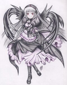 Rating: Safe Score: 0 Tags: 1girl bangs black_wings boots detached_collar dress frills full_body hairband image long_hair long_sleeves looking_at_viewer puffy_sleeves red_eyes signature skirt_hold solo standing suigintou traditional_media very_long_hair wings User: admin