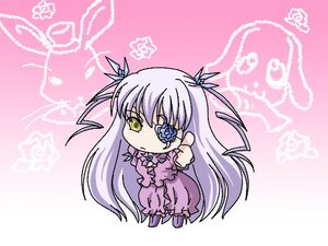 Rating: Safe Score: 0 Tags: 1girl barasuishou chibi dress flower frills image long_hair pink_background ribbon rose solo standing two_side_up very_long_hair yellow_eyes User: admin