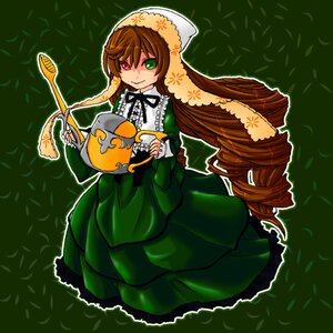 Rating: Safe Score: 0 Tags: 1girl brown_hair dress drill_hair frills green_background green_dress green_eyes head_scarf heterochromia image long_hair long_sleeves looking_at_viewer red_eyes smile solo suiseiseki very_long_hair watering_can User: admin