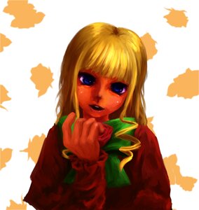 Rating: Safe Score: 0 Tags: 1girl anger_vein autumn autumn_leaves bangs blonde_hair blue_eyes falling_leaves image leaf long_sleeves looking_at_viewer maple_leaf shinku solo striped striped_background upper_body vertical_stripes User: admin