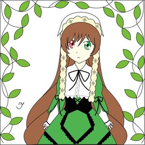 Rating: Safe Score: 0 Tags: 1girl braid brown_hair clover dress frills green_dress green_eyes heterochromia image leaf long_hair long_sleeves looking_at_viewer plant red_eyes ribbon solo suiseiseki twin_braids vines watering_can User: admin