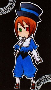 Rating: Safe Score: 0 Tags: 1girl blue_dress brown_hair dress frills full_body green_eyes hat heterochromia image long_sleeves looking_at_viewer red_eyes shoes short_hair solo souseiseki standing top_hat User: admin