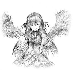Rating: Safe Score: 0 Tags: 1girl artist_request auto_tagged black_wings cowboy_shot dress evil_smile feathered_wings flower frilled_sleeves frills greyscale hairband image lolita_hairband long_hair long_sleeves looking_at_viewer monochrome parted_lips rose rozen_maiden simple_background sketch smile solo suigintou white_background wings User: admin