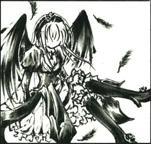 Rating: Safe Score: 0 Tags: 1girl bird feathered_wings feathers greyscale image monochrome short_hair solo suigintou thighhighs wings User: admin