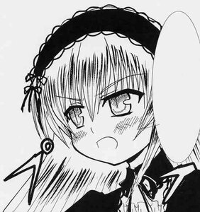 Rating: Safe Score: 0 Tags: 1girl blush greyscale image looking_at_viewer monochrome open_mouth simple_background solo suigintou white_background User: admin