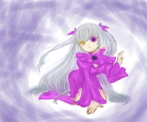 Rating: Safe Score: 0 Tags: 1girl barasuishou dress full_body heterochromia image long_hair long_sleeves looking_at_viewer purple_dress purple_theme rain silver_hair solo very_long_hair water yellow_eyes User: admin