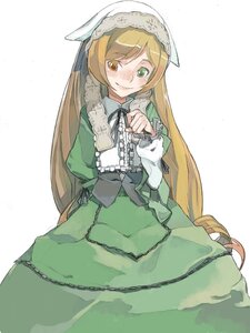 Rating: Safe Score: 0 Tags: 1girl blonde_hair blush bonnet bow brown_hair dress fakepucco frills green_dress green_eyes heterochromia image long_hair long_sleeves looking_at_viewer ribbon rozen_maiden simple_background smile solo suiseiseki very_long_hair white_background User: admin