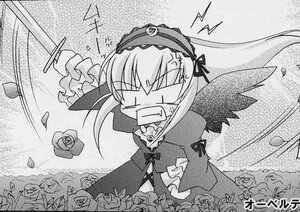 Rating: Safe Score: 0 Tags: 1girl dress flower frills greyscale hairband image lolita_hairband long_hair long_sleeves monochrome red_flower red_rose rose solo suigintou tears teeth wings User: admin