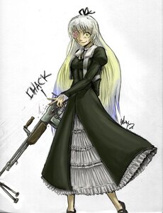 Rating: Safe Score: 0 Tags: 1girl black_dress dress full_body gun image kirakishou long_hair long_sleeves smile solo weapon yellow_eyes User: admin