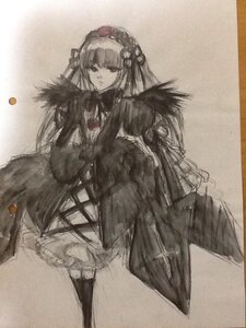 Rating: Safe Score: 0 Tags: 1girl dress frills hairband image long_hair long_sleeves looking_at_viewer monochrome rose solo standing suigintou traditional_media wings User: admin