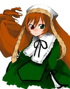 Rating: Safe Score: 0 Tags: 1girl brown_hair dress drill_hair frills green_dress green_eyes heterochromia image long_hair long_sleeves looking_at_viewer red_eyes ribbon simple_background solo standing suiseiseki twintails very_long_hair white_background User: admin