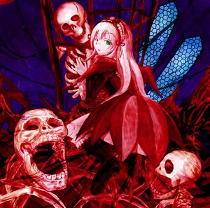 Rating: Safe Score: 0 Tags: 1girl auto_tagged blood chain-link_fence dress fence green_eyes hairband image long_hair monster red_theme skeleton skull solo suigintou User: admin