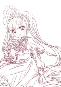 Rating: Safe Score: 0 Tags: 1girl auto_tagged dress drill_hair frills image long_hair long_sleeves looking_at_viewer monochrome shinku simple_background sketch solo striped very_long_hair white_background User: admin