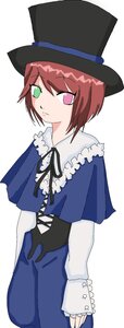 Rating: Safe Score: 0 Tags: 1girl blue_dress brown_hair capelet green_eyes hat heterochromia image long_sleeves looking_at_viewer red_eyes ribbon short_hair solo souseiseki standing top_hat white_background User: admin