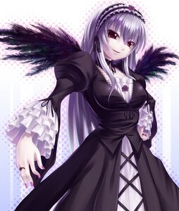 Rating: Safe Score: 0 Tags: 1girl black_dress black_wings dress frilled_sleeves frills hairband image long_hair long_sleeves looking_at_viewer pink_eyes silver_hair smile solo suigintou wings User: admin