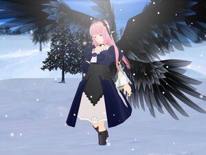 Rating: Safe Score: 0 Tags: 1girl bangs black_wings dress feathered_wings image jewelry long_dress long_hair looking_at_viewer pink_hair snow solo suigintou very_long_hair wings User: admin