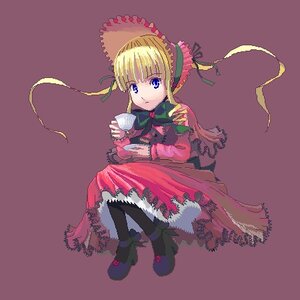 Rating: Safe Score: 0 Tags: 1girl bangs blonde_hair blue_eyes bonnet bow bowtie cup dress full_body holding image long_hair long_sleeves looking_at_viewer pantyhose purple_background red_dress saucer shinku sidelocks simple_background sitting solo teacup very_long_hair User: admin