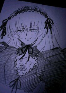 Rating: Safe Score: 0 Tags: 1girl dress flower frills hairband image lolita_hairband long_hair long_sleeves looking_at_viewer monochrome ribbon rose smile solo suigintou upper_body wings User: admin