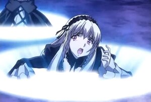 Rating: Safe Score: 0 Tags: 1girl :o dress frilled_sleeves frills hairband image long_hair long_sleeves looking_at_viewer open_mouth ribbon silver_hair solo suigintou User: admin