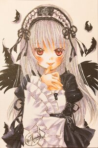 Rating: Safe Score: 0 Tags: 1girl :p bangs bird black_feathers black_ribbon black_wings blush dated dress eyebrows_visible_through_hair feathered_wings feathers finger_to_mouth flower frills hairband image lolita_fashion long_hair long_sleeves looking_at_viewer marker_(medium) red_eyes rose signature solo suigintou tongue tongue_out traditional_media upper_body watercolor_(medium) wings User: admin