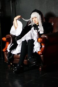 Rating: Safe Score: 0 Tags: 1girl bangs black_legwear chair dress frills gothic_lolita lips lolita_fashion long_hair pantyhose red_eyes sitting solo suigintou white_hair User: admin