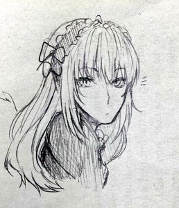 Rating: Safe Score: 0 Tags: 1girl auto_tagged bangs closed_mouth eyebrows_visible_through_hair greyscale hair_ribbon hairband image long_hair looking_at_viewer maid_headdress monochrome ribbon solo suigintou upper_body User: admin