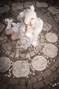 Rating: Safe Score: 0 Tags: 1girl dress flower from_above hair_flower hair_ornament kirakishou lips looking_at_viewer rose sitting solo white_dress white_flower white_hair white_rose white_theme User: admin
