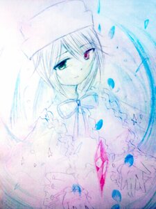 Rating: Safe Score: 0 Tags: 1girl dress hat heterochromia image long_hair long_sleeves looking_at_viewer monochrome petals red_eyes smile solo souseiseki spot_color User: admin