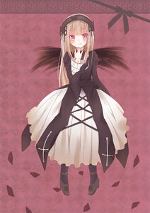 Rating: Safe Score: 0 Tags: 1girl bangs black_wings blush dress flower full_body hairband image long_hair long_sleeves looking_at_viewer pink_eyes smile solo suigintou wings User: admin