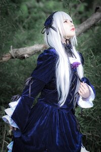 Rating: Safe Score: 0 Tags: 1girl blurry dress hairband lips long_hair long_sleeves nature ribbon solo suigintou white_hair User: admin