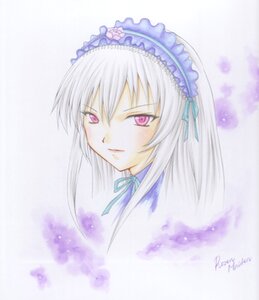 Rating: Safe Score: 0 Tags: 1girl bangs blush closed_mouth flower frills hairband image long_hair looking_at_viewer pink_eyes ribbon silver_hair simple_background solo suigintou User: admin