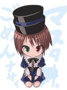 Rating: Safe Score: 0 Tags: 1girl blue_dress bow brown_hair chibi dress green_eyes hat heterochromia image long_sleeves red_eyes short_hair sitting solo souseiseki tears top_hat User: admin