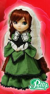 Rating: Safe Score: 0 Tags: 1girl bangs brown_hair doll dress frills green_dress long_hair long_sleeves looking_at_viewer red_background solo suiseiseki User: admin