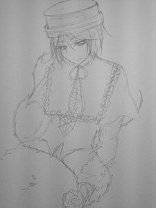 Rating: Safe Score: 0 Tags: 1girl capelet flower frills greyscale hat image long_sleeves monochrome rose short_hair sketch smile solo souseiseki traditional_media User: admin