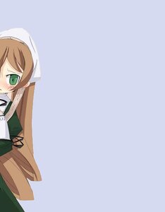 Rating: Safe Score: 0 Tags: 1girl apron blush brown_hair dress green_dress green_eyes head_scarf image long_hair long_sleeves looking_at_viewer simple_background solo suiseiseki very_long_hair User: admin