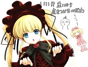 Rating: Safe Score: 0 Tags: 1girl blonde_hair blue_eyes bonnet bow chibi dress drill_hair hat hinaichigo image long_hair long_sleeves looking_at_viewer pair red_dress shinku twintails User: admin