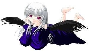 Rating: Safe Score: 0 Tags: 1girl artist_request bare_shoulders barefoot black_wings doll doll_joints dress full_body image joints legs_up lips long_hair long_sleeves looking_at_viewer lying off_shoulder on_stomach pink_eyes pink_lips rozen_maiden silver_hair smile solo striped suigintou the_pose vertical_stripes wings User: admin