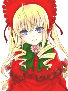 Rating: Safe Score: 0 Tags: 1girl blonde_hair blue_eyes bonnet bow bowtie dress drill_hair flower green_bow image long_hair looking_at_viewer pink_flower pink_rose red_capelet red_dress rose shinku simple_background smile solo twintails upper_body white_background User: admin