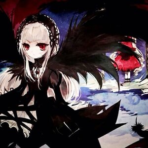 Rating: Safe Score: 0 Tags: 1girl black_wings detached_collar dress feathers flower frills hairband image lolita_hairband long_hair long_sleeves looking_at_viewer red_eyes rose solo suigintou very_long_hair wings User: admin