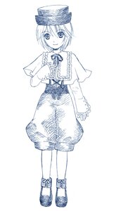 Rating: Safe Score: 0 Tags: 1girl alice_margatroid blue_theme capelet eyebrows_visible_through_hair full_body hat image long_sleeves looking_at_viewer monochrome neck_ribbon ribbon shoes short_hair smile solo souseiseki standing User: admin
