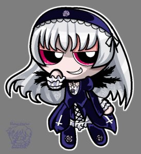 Rating: Safe Score: 0 Tags: 1girl chibi dress flower frilled_sleeves frills full_body grin hairband image long_hair long_sleeves rose smile solo suigintou wings User: admin