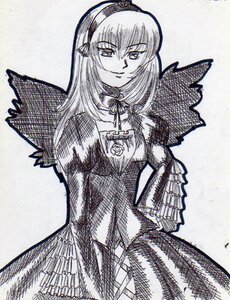 Rating: Safe Score: 0 Tags: 1girl choker dress greyscale hairband image long_hair looking_at_viewer monochrome smile solo standing suigintou wings User: admin