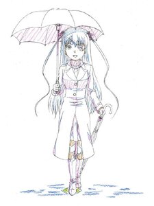 Rating: Safe Score: 0 Tags: 1girl barasuishou boots dress full_body holding holding_umbrella image long_hair long_sleeves looking_at_viewer monochrome parasol rain red_umbrella shared_umbrella sketch solo standing traditional_media transparent_umbrella umbrella User: admin