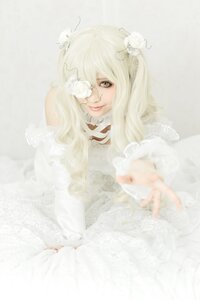 Rating: Safe Score: 0 Tags: 1girl dress flower frills hair_flower hair_ornament kirakishou lace lips long_hair solo white_dress white_flower white_hair white_rose white_theme User: admin