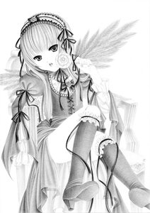 Rating: Safe Score: 0 Tags: 1girl boots candy chair commentary_request dress flower food frills graphite_(medium) greyscale hairband image knee_boots kneehighs lolita_fashion lollipop long_hair long_sleeves megumi_(piyo7piyo9) monochrome open_mouth photoshop_(medium) ribbon rose rozen_maiden sitting solo suigintou swirl_lollipop tongue traditional_media wings User: admin