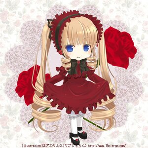 Rating: Safe Score: 0 Tags: 1girl blonde_hair blue_eyes bow dress drill_hair floral_background flower frills full_body image long_hair long_sleeves pantyhose rose shinku shoes smile solo twin_drills very_long_hair white_legwear User: admin