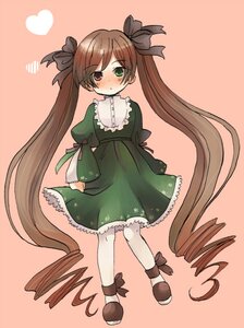 Rating: Safe Score: 0 Tags: 1girl blush bow brown_hair dress drill_hair full_body green_dress green_eyes hair_ribbon heart heterochromia image long_hair long_sleeves looking_at_viewer pantyhose pink_background red_eyes ribbon shoes simple_background solo standing suiseiseki twin_drills twintails very_long_hair white_legwear User: admin